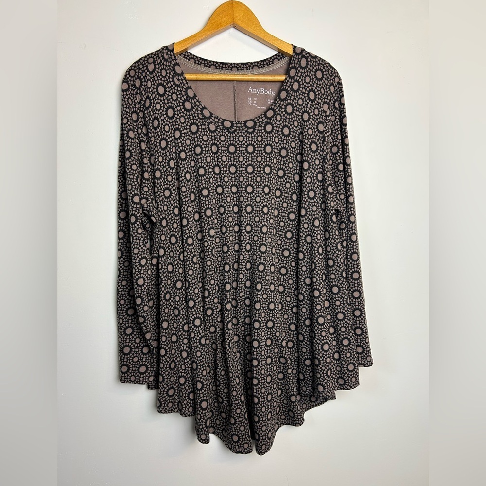 AnyBody Blouse Plus Size 1X‎ Long Sleeve Printed Soft Stretch Modal Cotton Boho